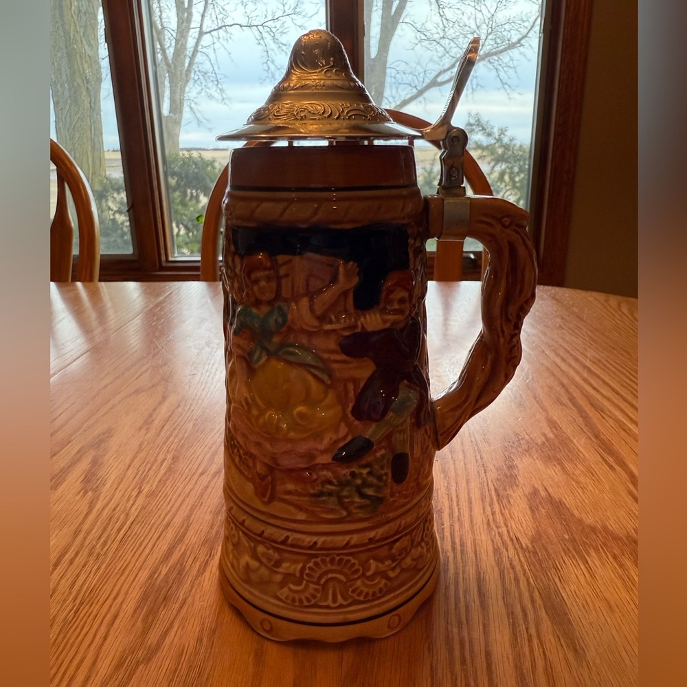 Vintage German Styled Beer Stein with Lid and Music Box